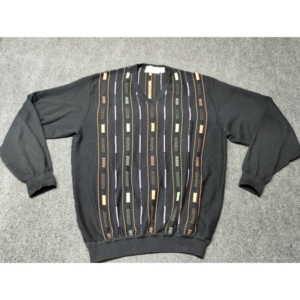 St Croix Knits Sweater Adult Medium Black Geo Striped Tony Soprano Art To Wear‎